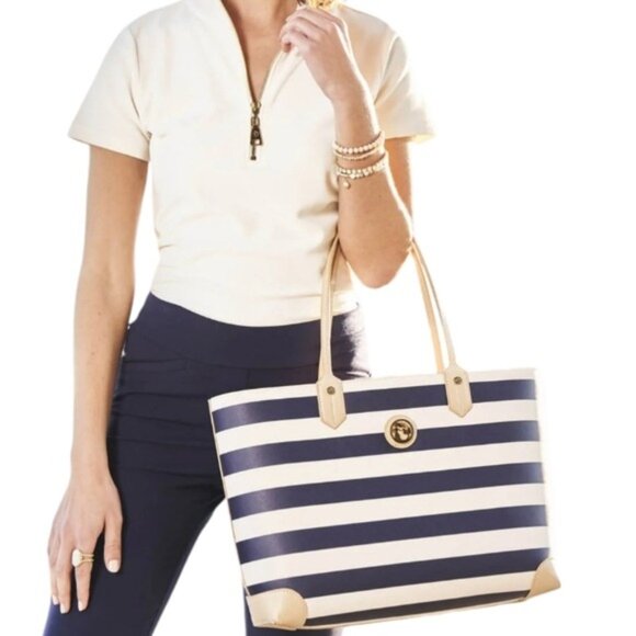 Spartina 449 Large Tote Bag Shoulder Handbag Purse Navy Cream Women's Woman's - Picture 1 of 14